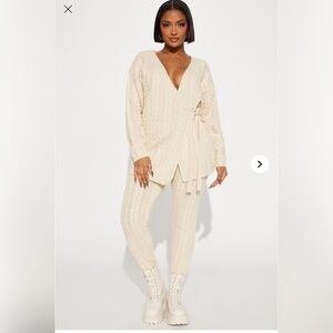Fashion Nova Cream Cable Knit Cardigan Set